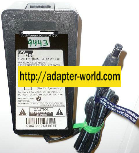 NEW ACBEL 12VDC 3.33A USED -(+) 2.5x6.2x9mm ROUND BARREL CLASS 2 ADA017 AC ADAPTER POWER SUPPLY